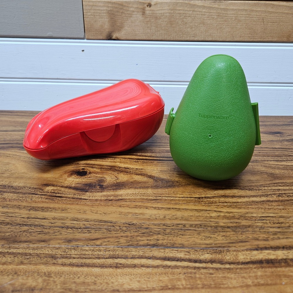 Tupperware Avocado and Red Pepper Keeper Set Green and Red Food Storage Pods